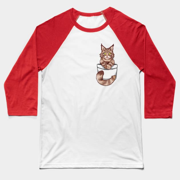 Pocket Cute Maine Coon Baseball T-Shirt by TechraPockets